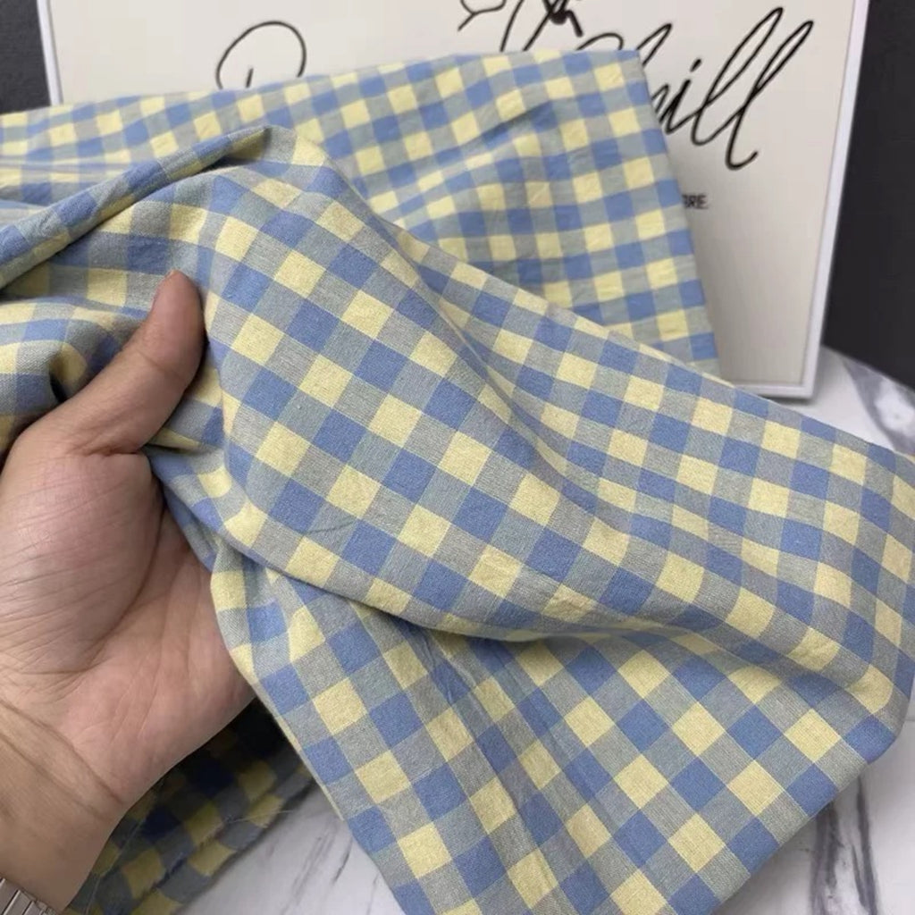 Stonewashed Cotton Yellow Blue Gingham Quilt Cover