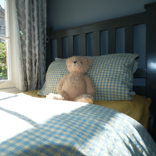 Stonewashed Cotton Yellow Blue Gingham Quilt Cover